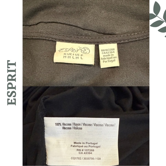 🛍️3/$40 Esprit Black Deep V Midi Dress Short Sleeve Stretch Lightweight Medium - Picture 7 of 8